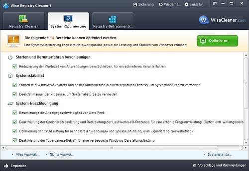 Wise Windows Registry Cleaner Systemoptimierung